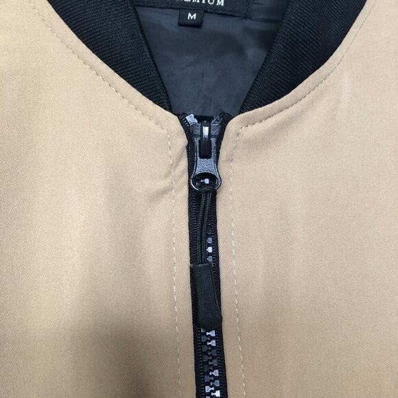 TR Tailored Recreation Premium Bomber Jacket Medium Tan Black Zip Up Casual - Picture 10 of 16